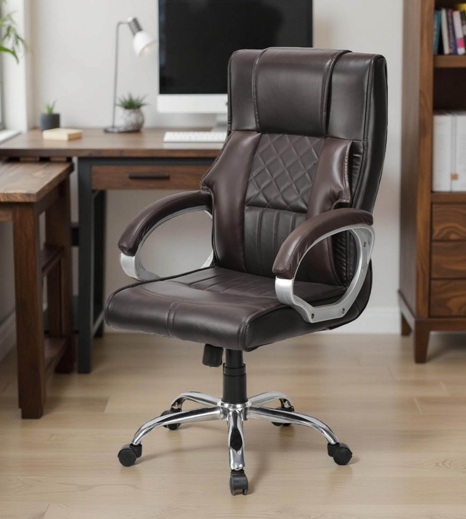 OFFICE SEATING Office Executive Boss High Back Revolving for Office Schools Home malls Study Heavy with Comfort Seating, Height Adjustable Seat & Heavy Duty Chair (Coffee)