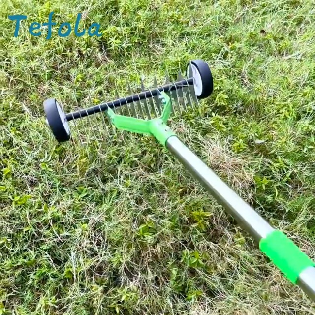 Rastrillo ajustable con ruedas para césped y guantes miniatura 7