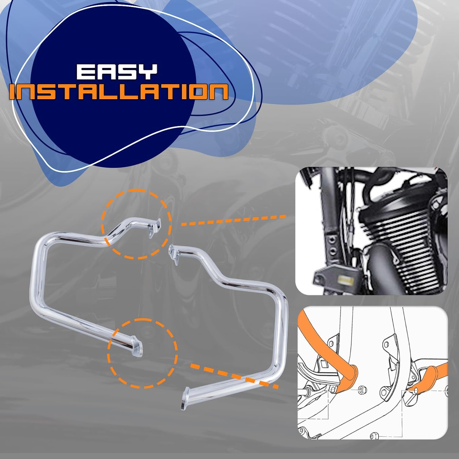 Mustache Crash Bar Engine Guard Highway Bar Compatible with Kawasaki Vulcan 900 VN900 Custom Classic 2006-23 (Chrome)