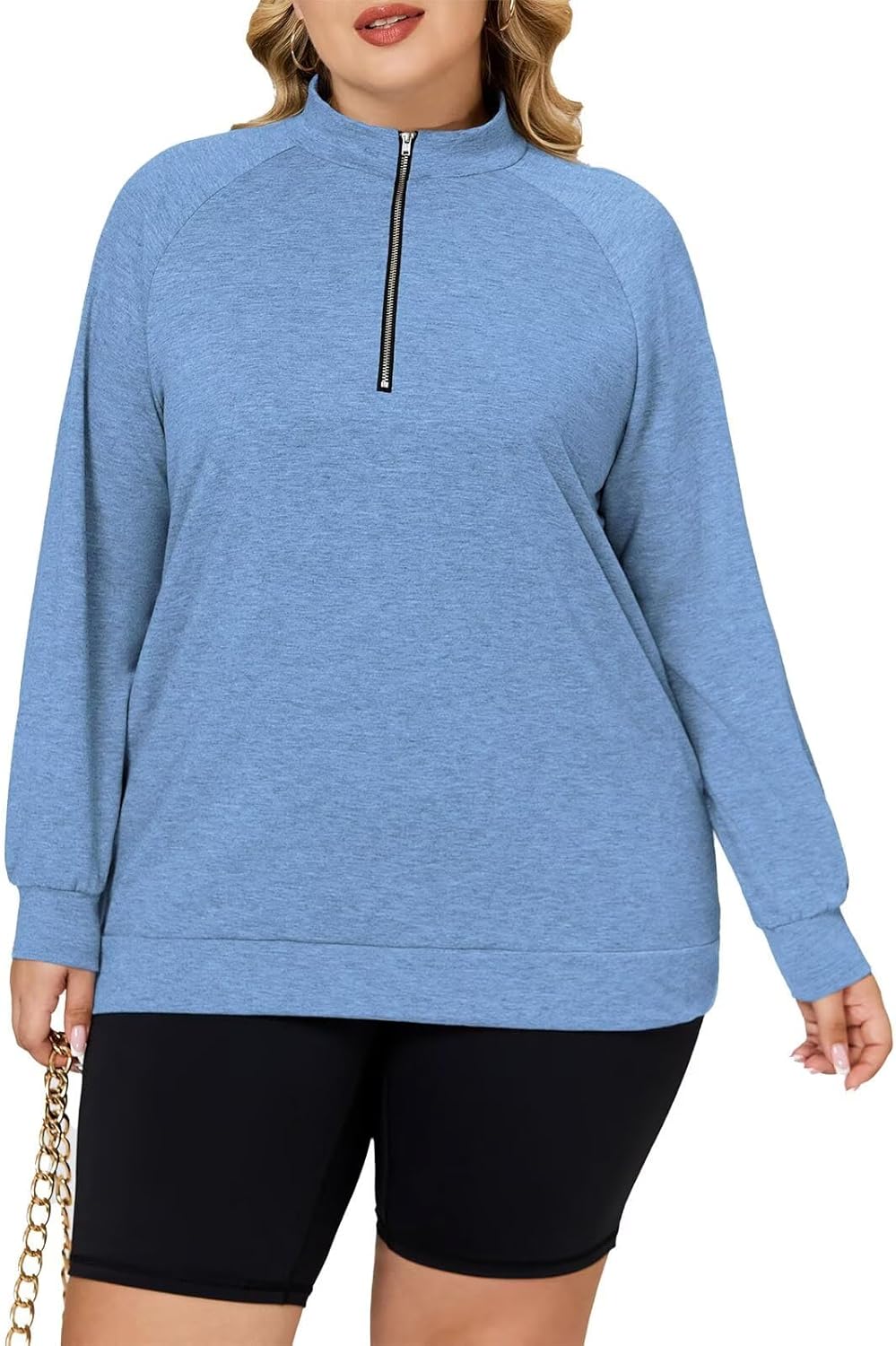 DOLNINE Plus-Size-Sweatshirts for Women Casual Oversized Half Zip Pullover Tops Dressy Long Sleeve Crewneck Blouses Shirts - Image 2