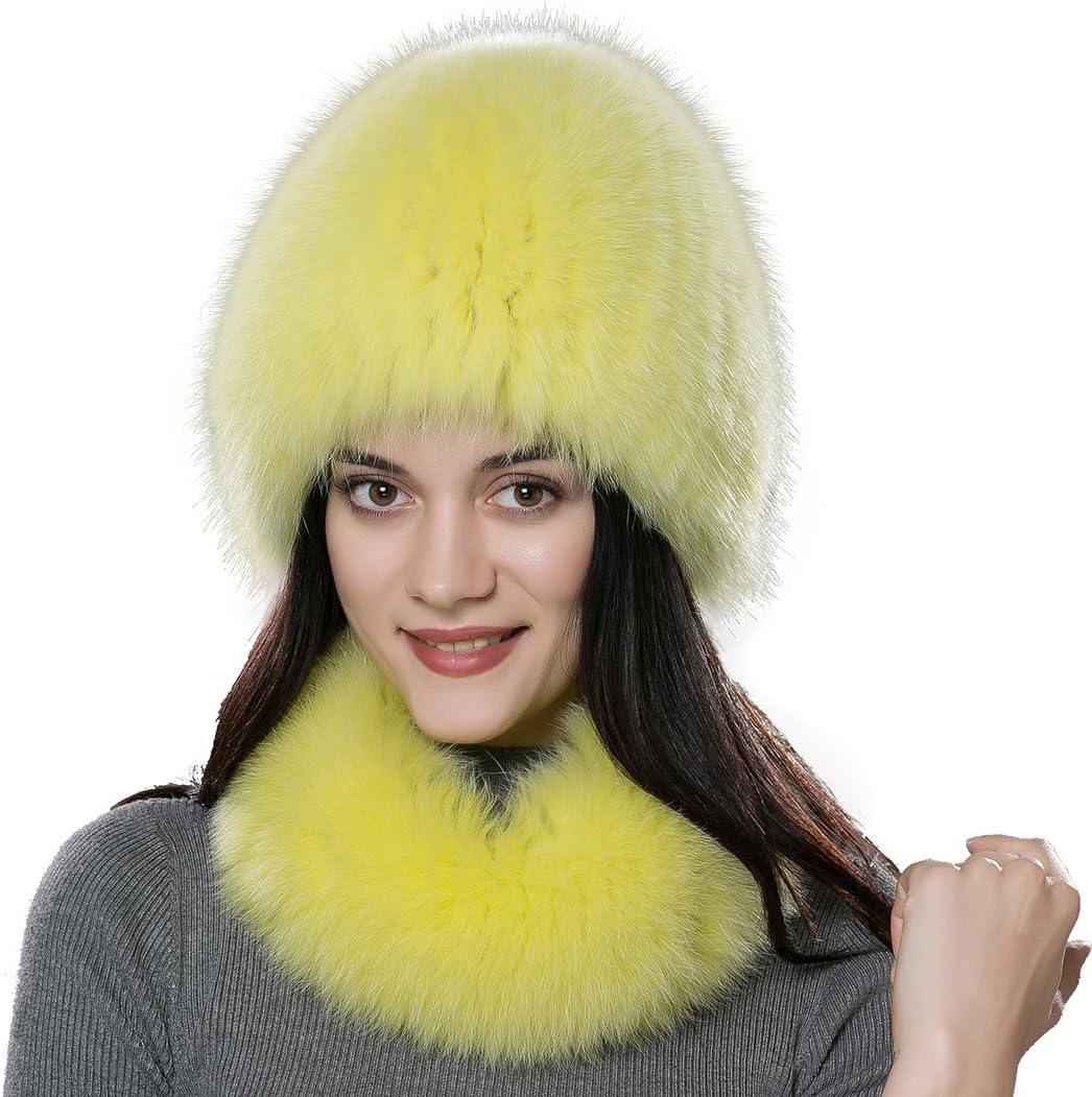 URSFUR Women Wig Scarf Set Real Fox Hat Wrap Winter Accessories