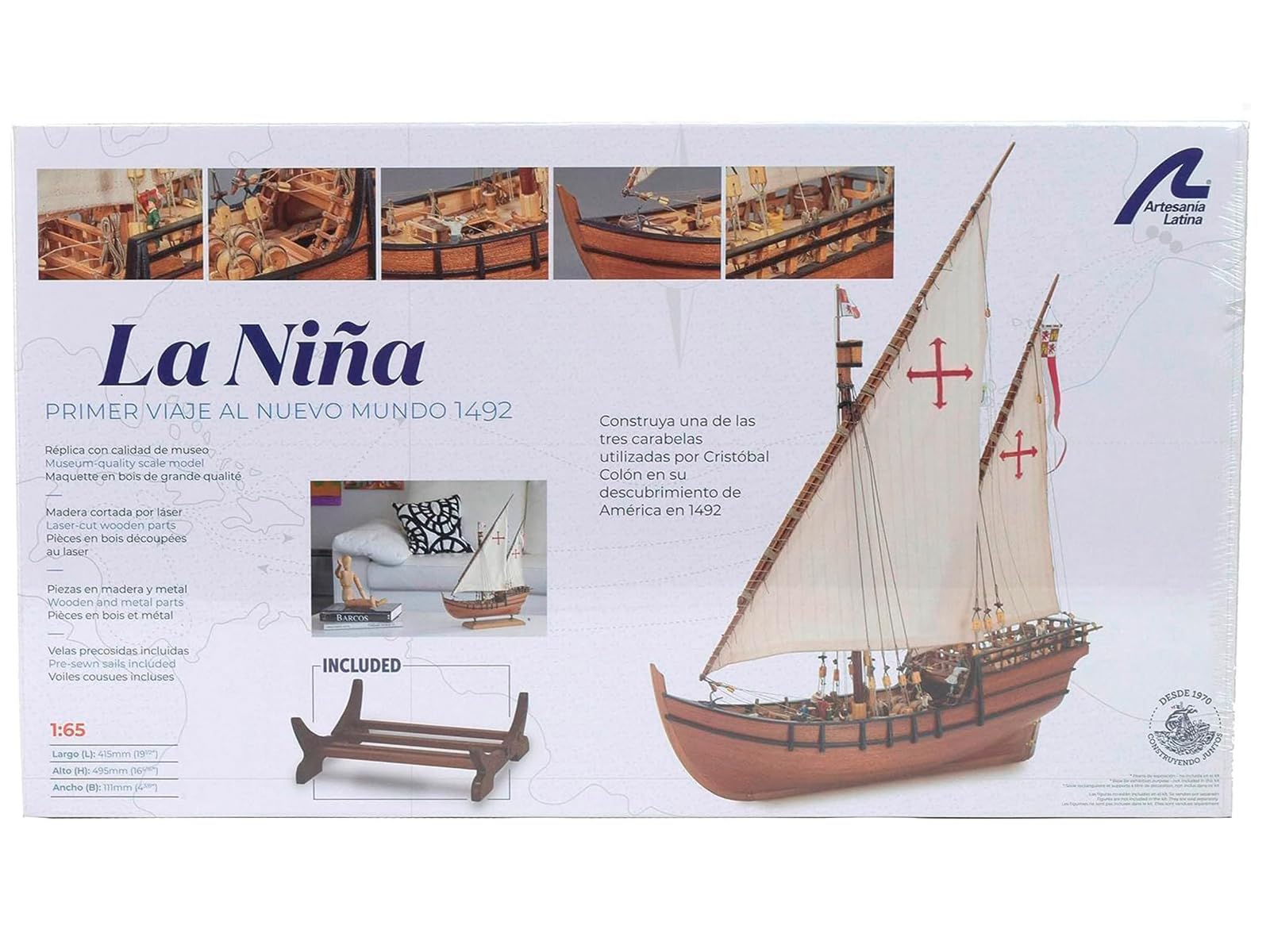 Artesanía Latina – Holzmodellschiff - Spanische Karavelle, La Niña, Entdeckung Amerikas – Modell 22410, Maßstab 1:65 – Modelle zu Bauen – Mittleres Niveau