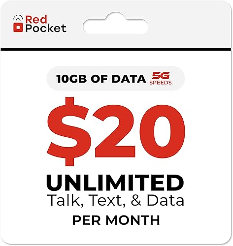 Red Pocket Mobile Plan telefónico con tarjeta SIM gratuita ($30mes) - 10 GB de alta velocidad 5G y 4G LTE, llamadas y texto ilimitados (GSMA,