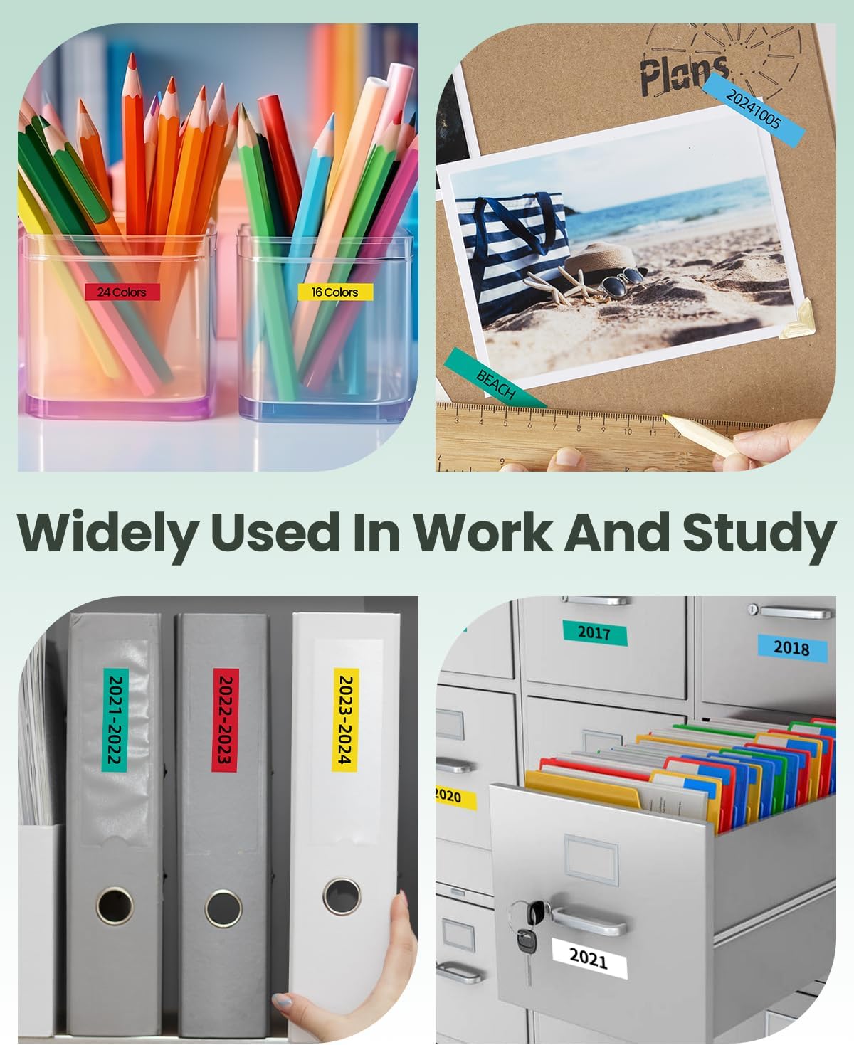 Compatible with Dymo Label Maker Refills Tape, 12 mm x 4 m (1/2" x 13'), Compatible with Dymo Letratag Refills Plastic Tape for 200B LT-100H 100T Plus, 5-Pack, Black on White/Yellow/Red/Blue/Green - Image 7