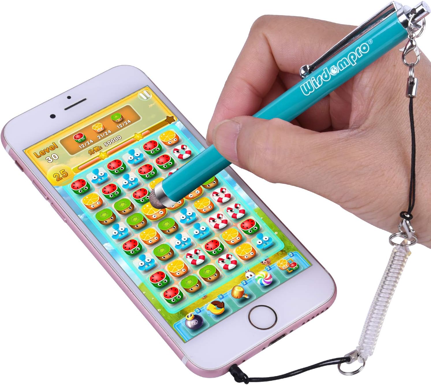 Wisdompro Stylus, 4.8 Inch Universal Microfiber Mesh Tip Styli with 2pcs Replacement Tips and Tether for Capacitive Touch Screen iPad, Tablet, iPhone, Samsung Galaxy Note/Tab and More (Mint)