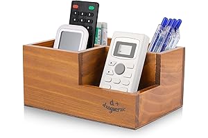 Flexzion Rustic Wooden Remote Control Holder for Tabletop Organization