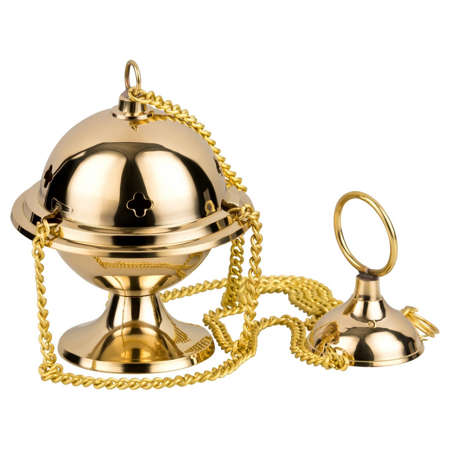 WEIHRAUCHGEFÄSS aus Messing goldfarben 6 x 10 cm mit Kette, WEIHRAUCH-Set Gods Heaven mit Mischung & Kohle, SCHWENKRÄUCHERER, Handarbeit aus Indien