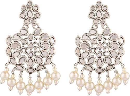 Efulgenz Indian Chandbali Faux Pearl Crystal Dangle Bridal Earrings Set