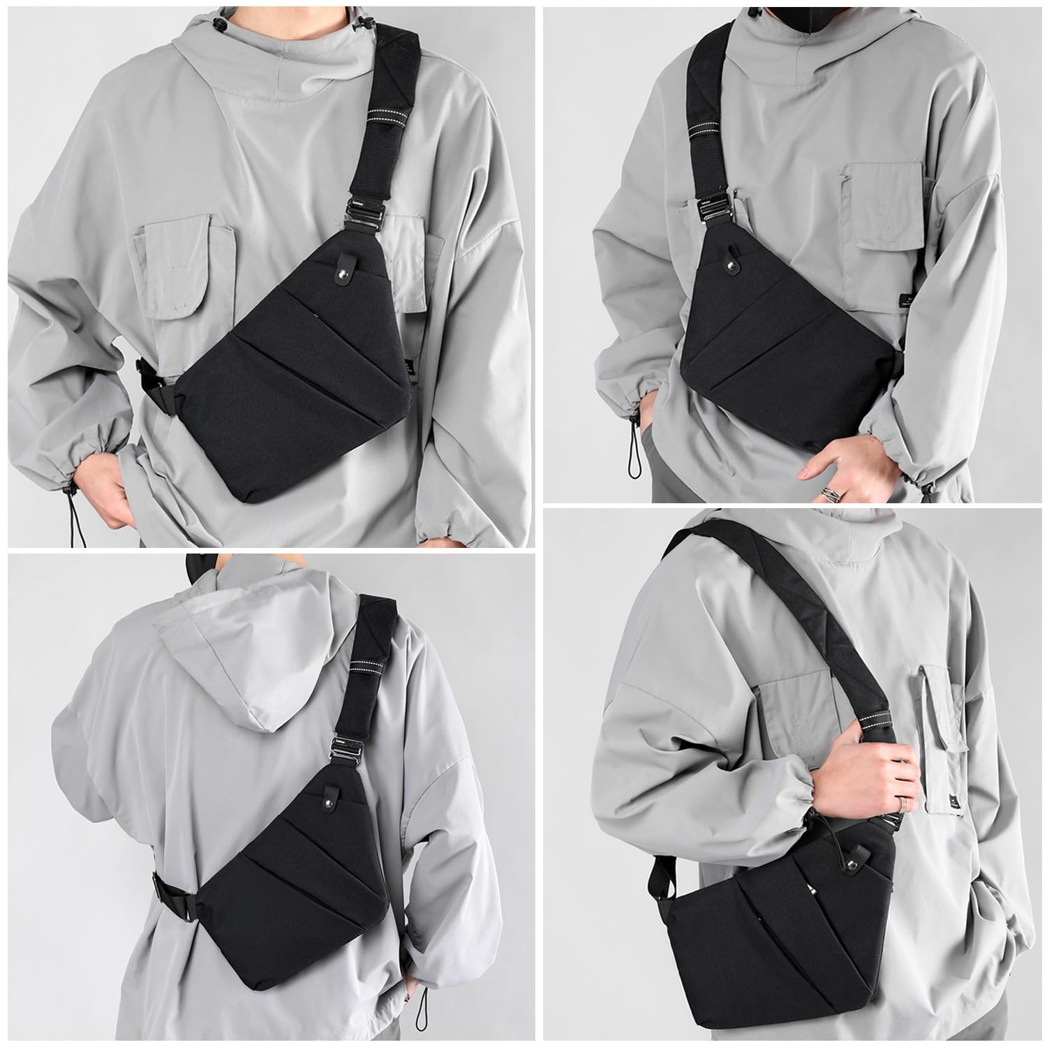1 bolso de hombro antirrobo, bolso antirrobo para hombres y mujeres, bolso de hombro de viaje, bolso ajustable, bolso bandolera, bolso de honda, bolsa de hombro individual (negro), Negro