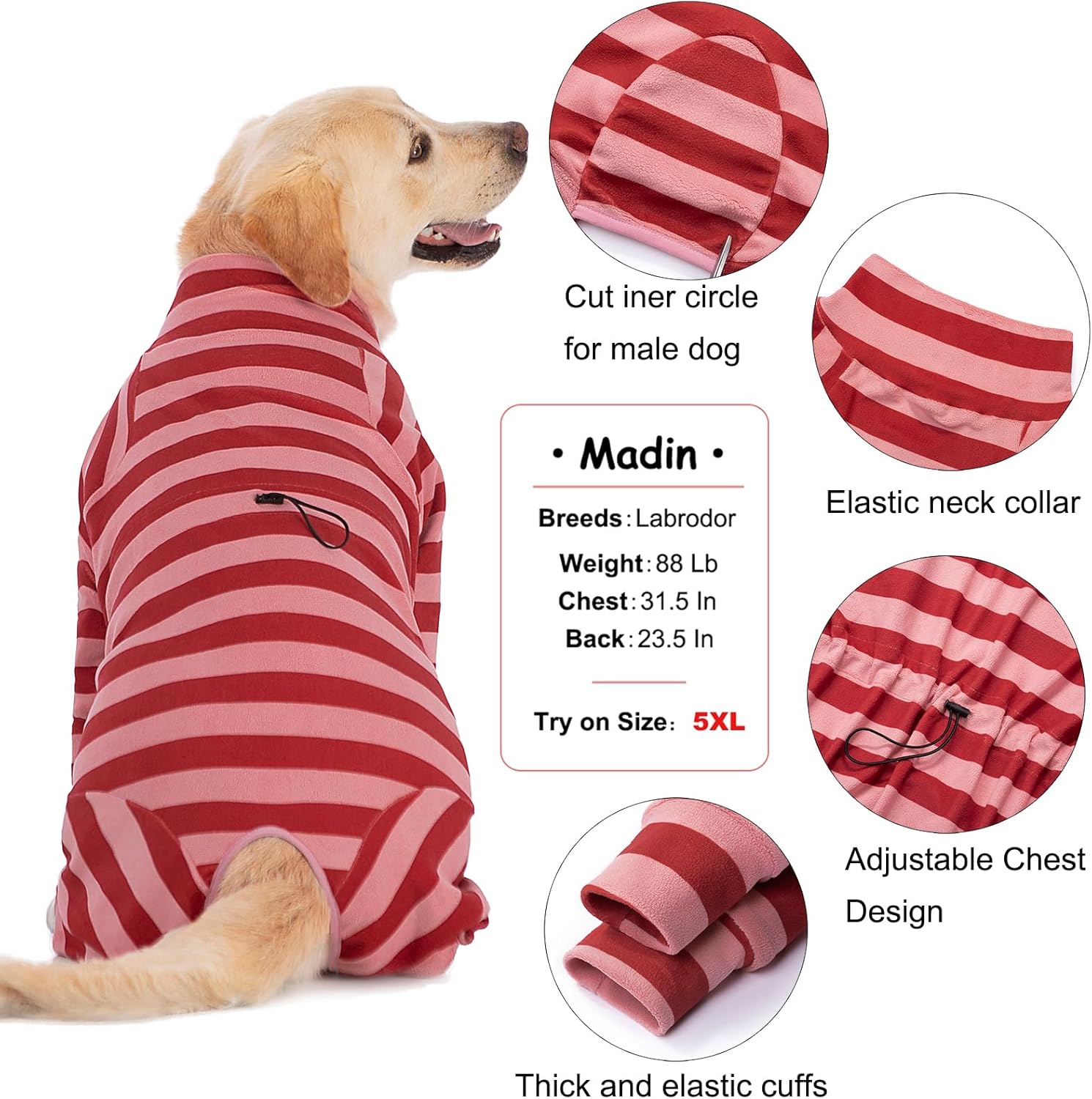 Dog Coats Autumn Winter Jumpsuit for Large Medium Dogs, Warmer Recovery Suit Polar Fleece Dog Bodysuit Lightweight Pajamas Pullover Stretchy Onesie Four-Legged Cold Weather Clothes (4XL, Xmas)
