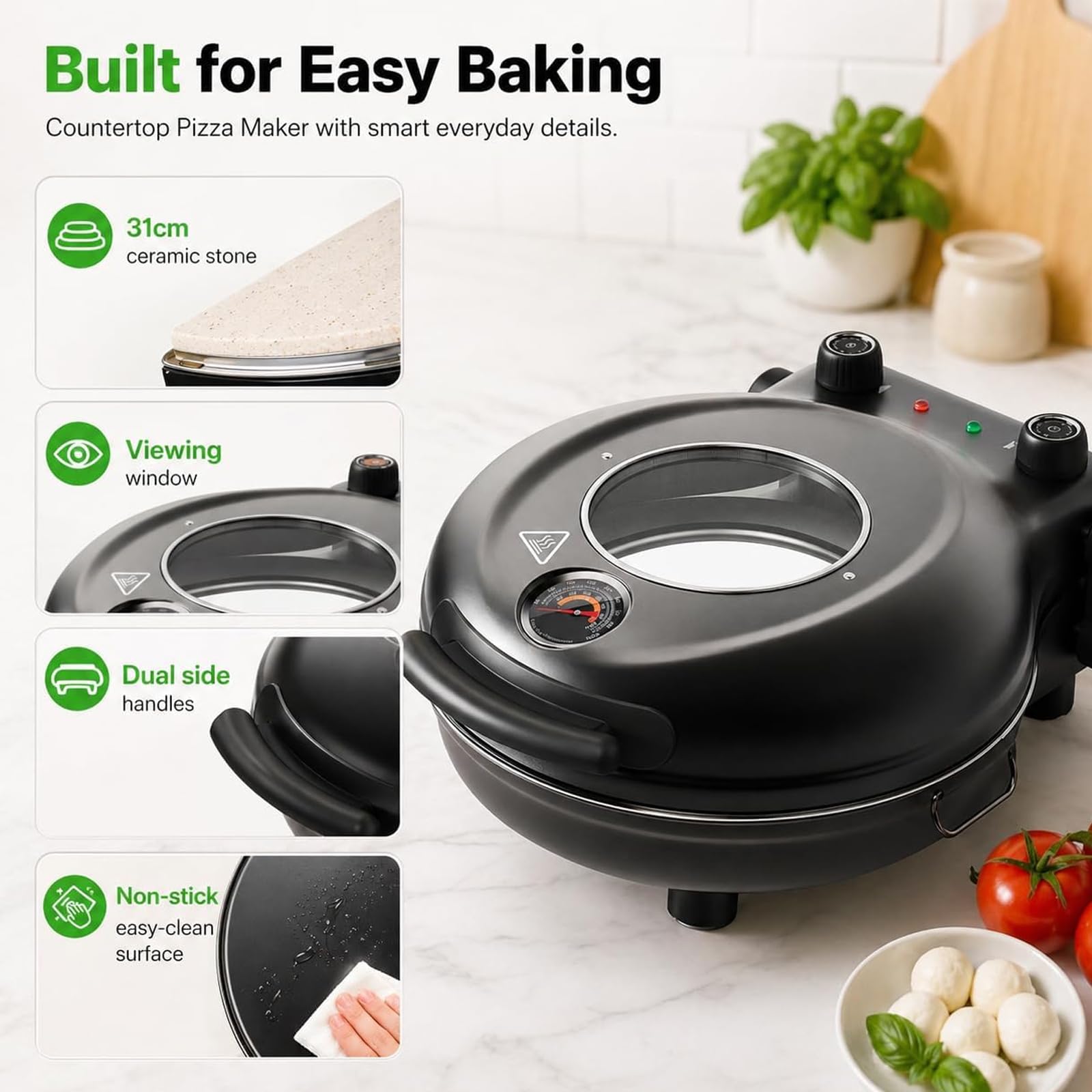 Forno per Pizza Elettrico con Pietra in Ceramica Antiaderente da 31CM
