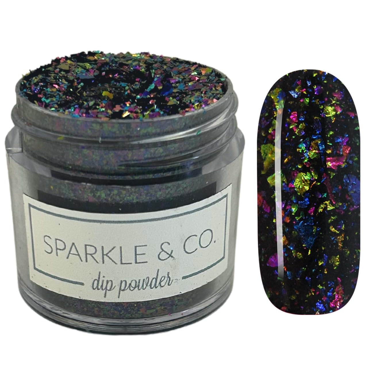 Sparkle & Co. Dip Powders – Secret Menu: Graffiti Art (Black Base with Multicolor Flake) 1 Ounce Dipping Powder Jar For Manicure DIY Winter Shade, No Lamp Needed