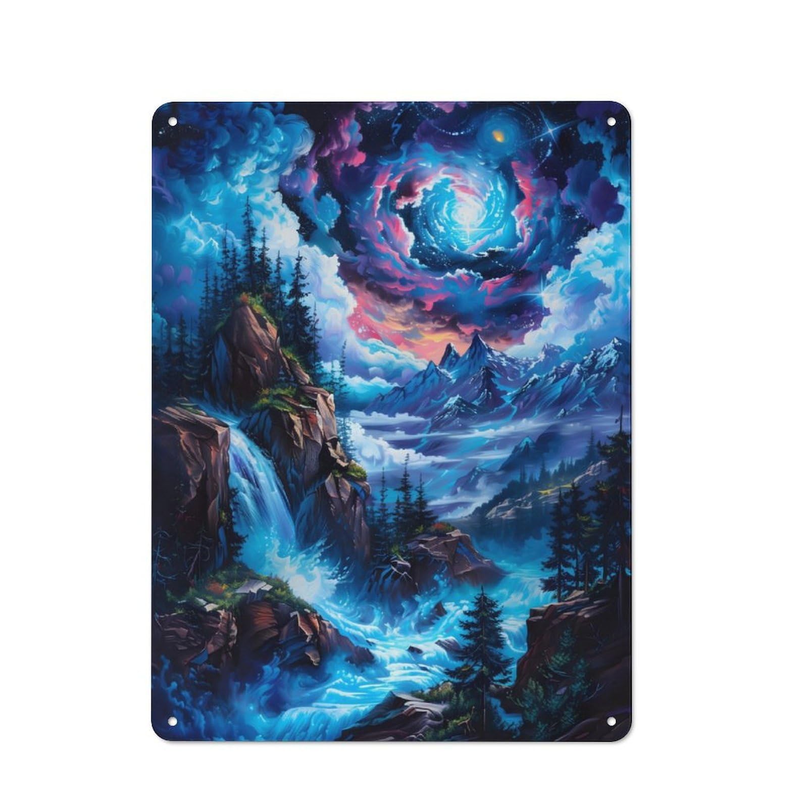 Junmoney Mystical Waterfall Landscape For Café Or Restaurant, Vintage Tin Wall Plaque 40X30cm, New Home Wall Decor For Café Owners And Decorators