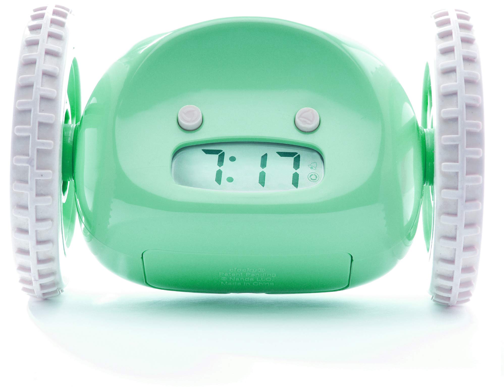 Clocky, The Original Runaway Alarm Clock on Wheels (Loud for Heavy Sleepers, Fun Rolling Moving Clock), Green