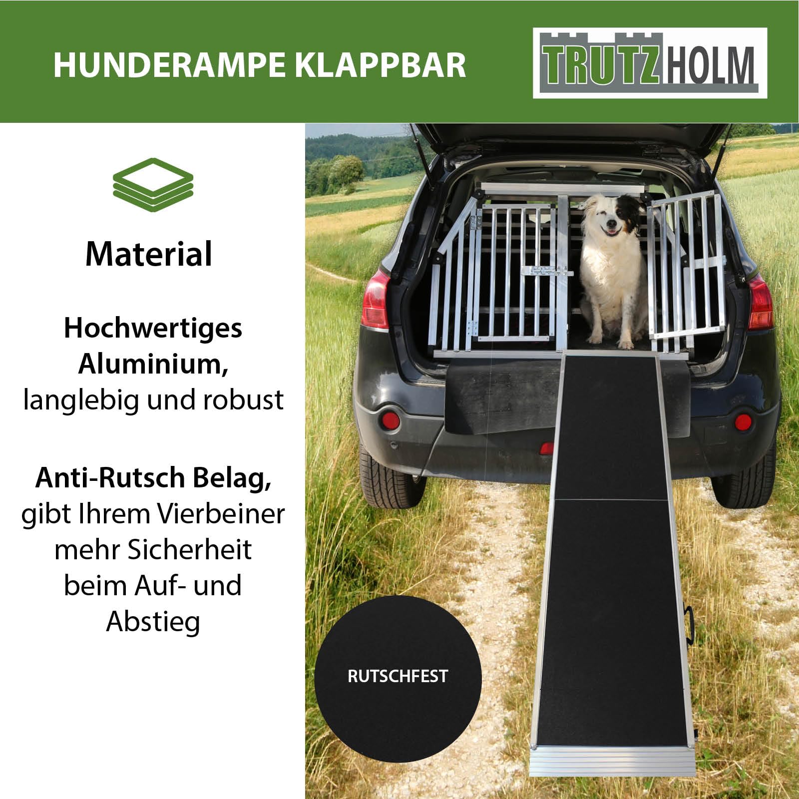 TRUTZHOLM Hunderampe klappbar 183 cm Traglast 180 kg Alu grau schwarz beschichtet Tierrampe Tasche