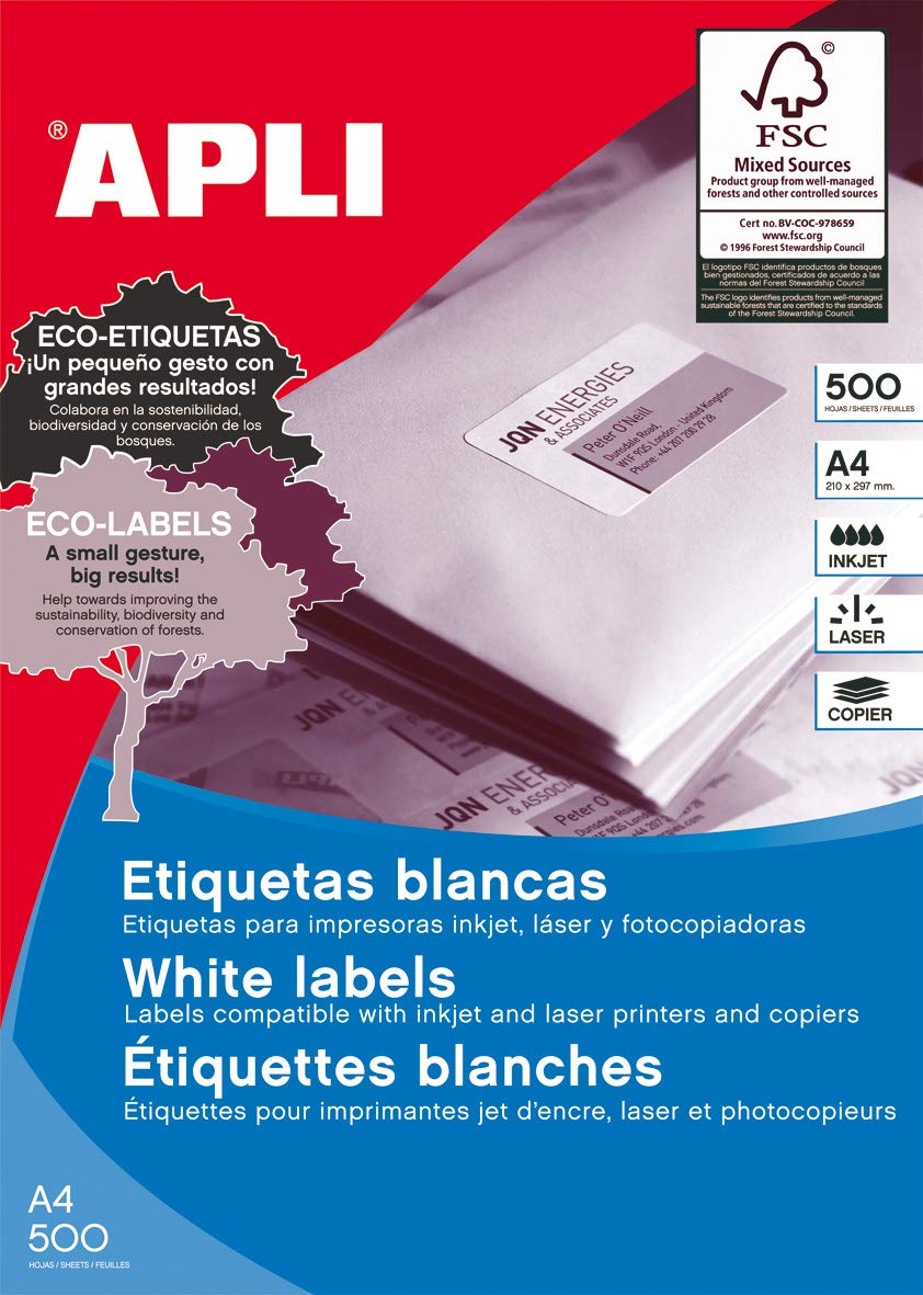 APLI 10561 - Etichette bianche permanenti 99,1 x 34,0 mm 500 fogli