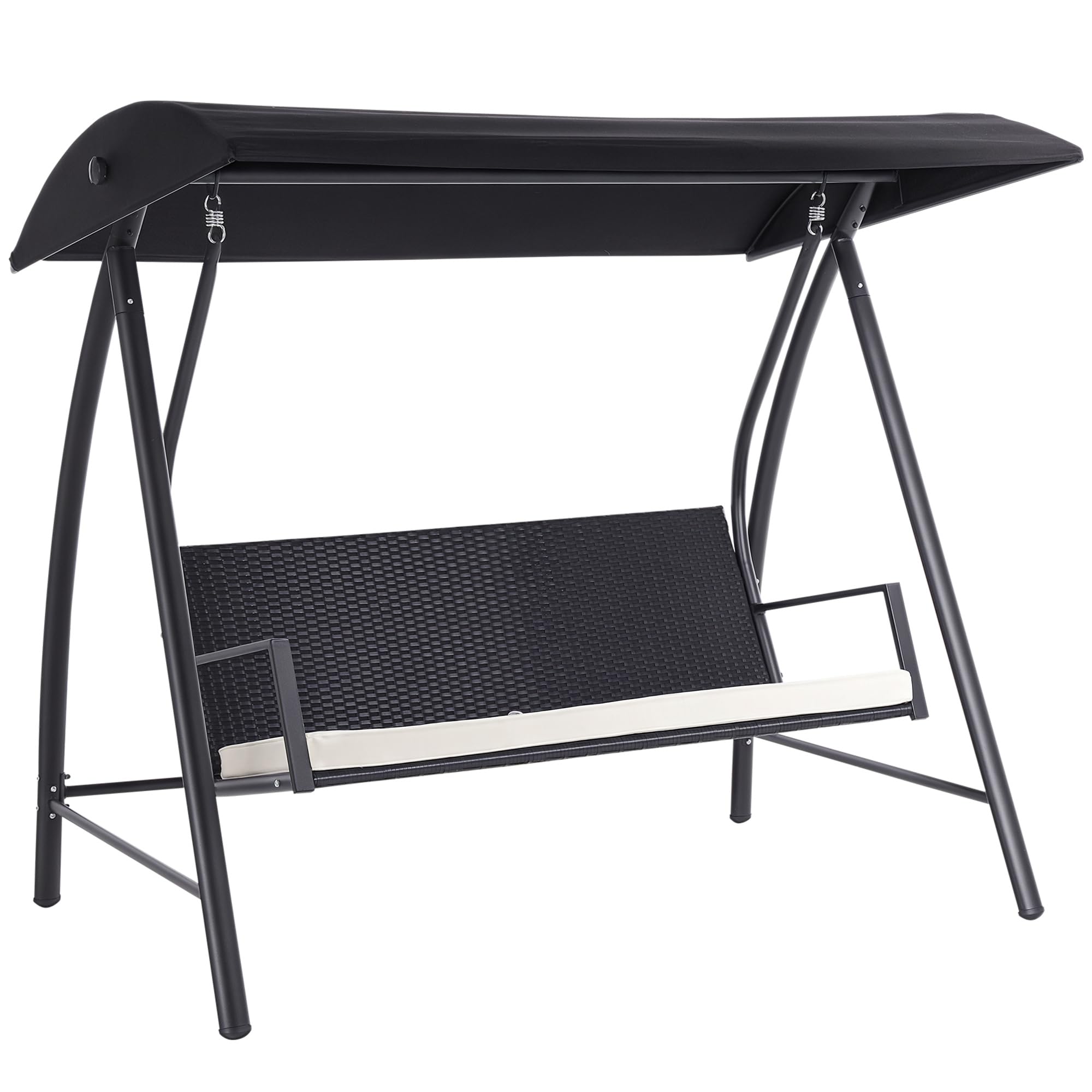 Outsunny Hollywoodschaukel 3-Sitzer aus Polyrattan Gartenschaukel mit verstellbar Sonnendach Sonnenschutz Sitzkissen Hängebank bis 360 kg belastbar Hängeschaukel für Garten 198x124x179cm Schwarz