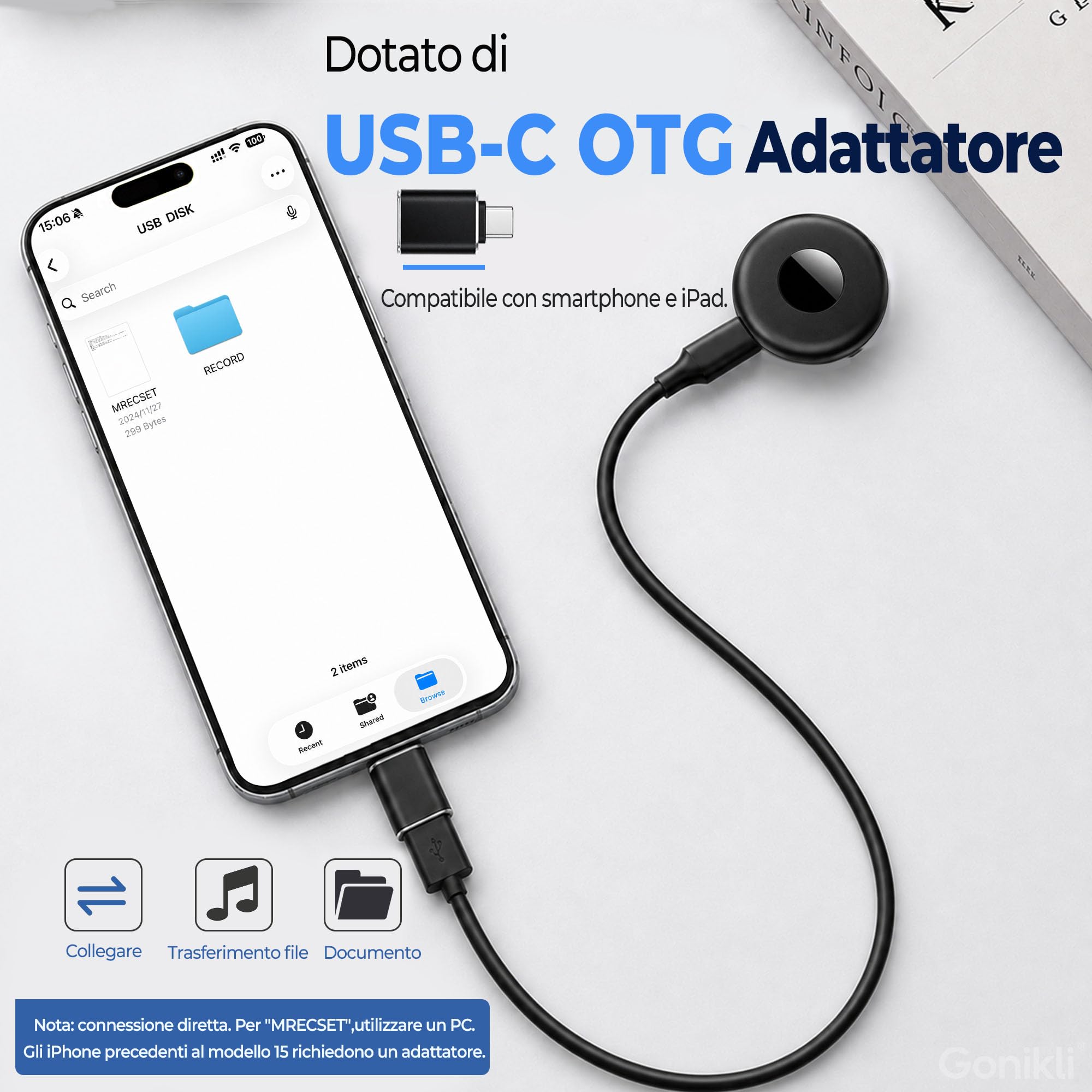 Registratore Vocale Spia, Memoria da 32 GB, Ricaricabile USB