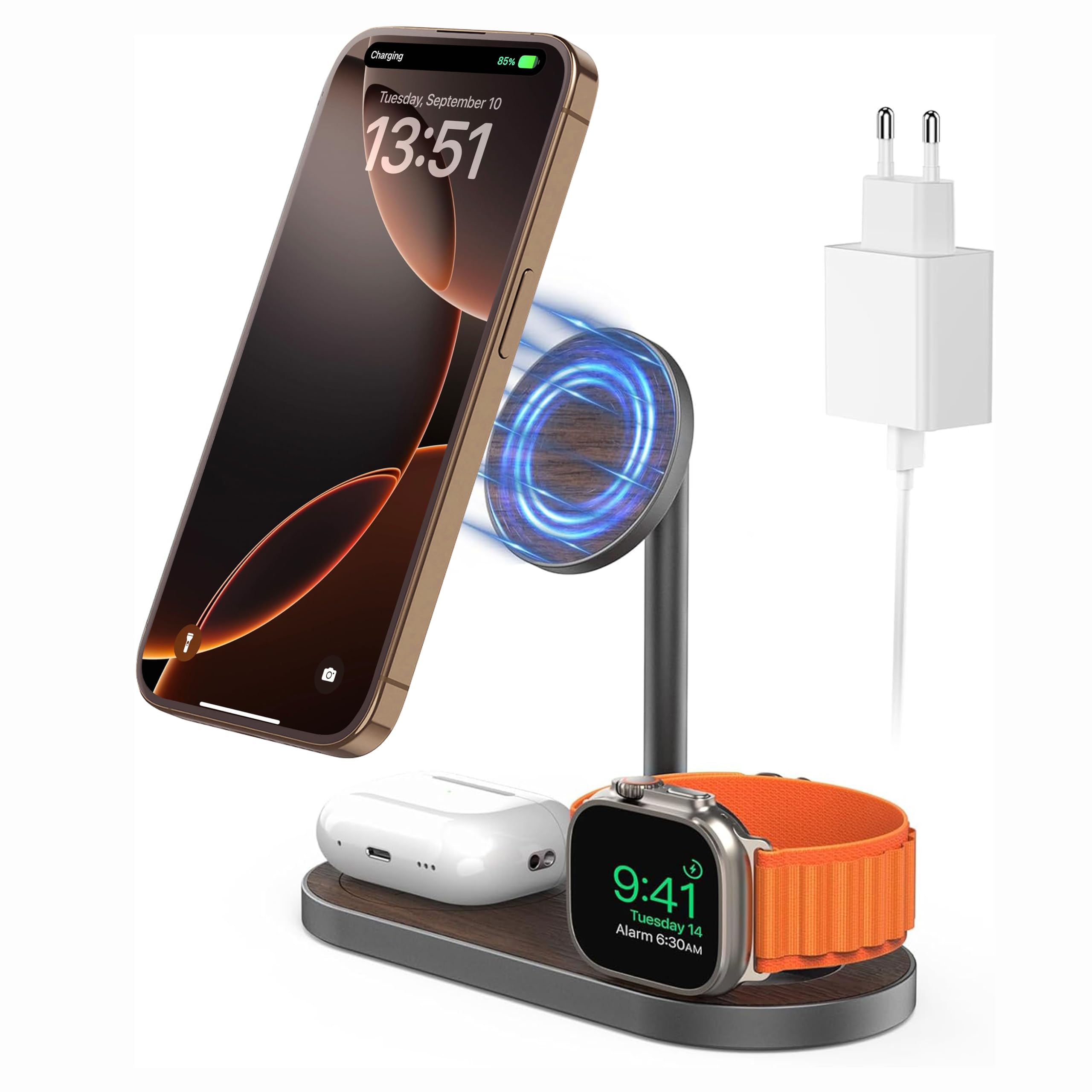 KU XIU X23 Pro Caricatore 3 in 1, Stazione di Ricarica per Apple, Caricatore Wireless Compatibile con iPhone 17/16/15/14/13/12 Pro Max, Apple Watch Ultra/9/8/7/6/SE/5/4/3, per AirPods 2/3/4Pro