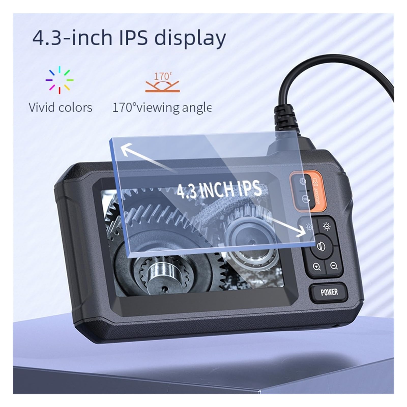 Periscopio, Schermo 4.3IPS, endoscopio industriale, telecamera LED impermeabile IP67 Tubo HD1080P, ispezione auto fognarie