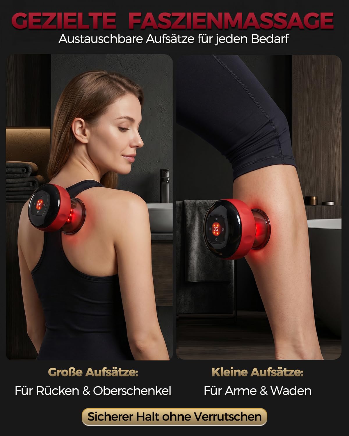 2er Set Elektrisches Schröpfgerät für Muskelentspannung, Vakuum Massagegerät mit Wärme, Faszienlösung & Recovery für Waden & Rücken, Sport Zubehör für Athleten