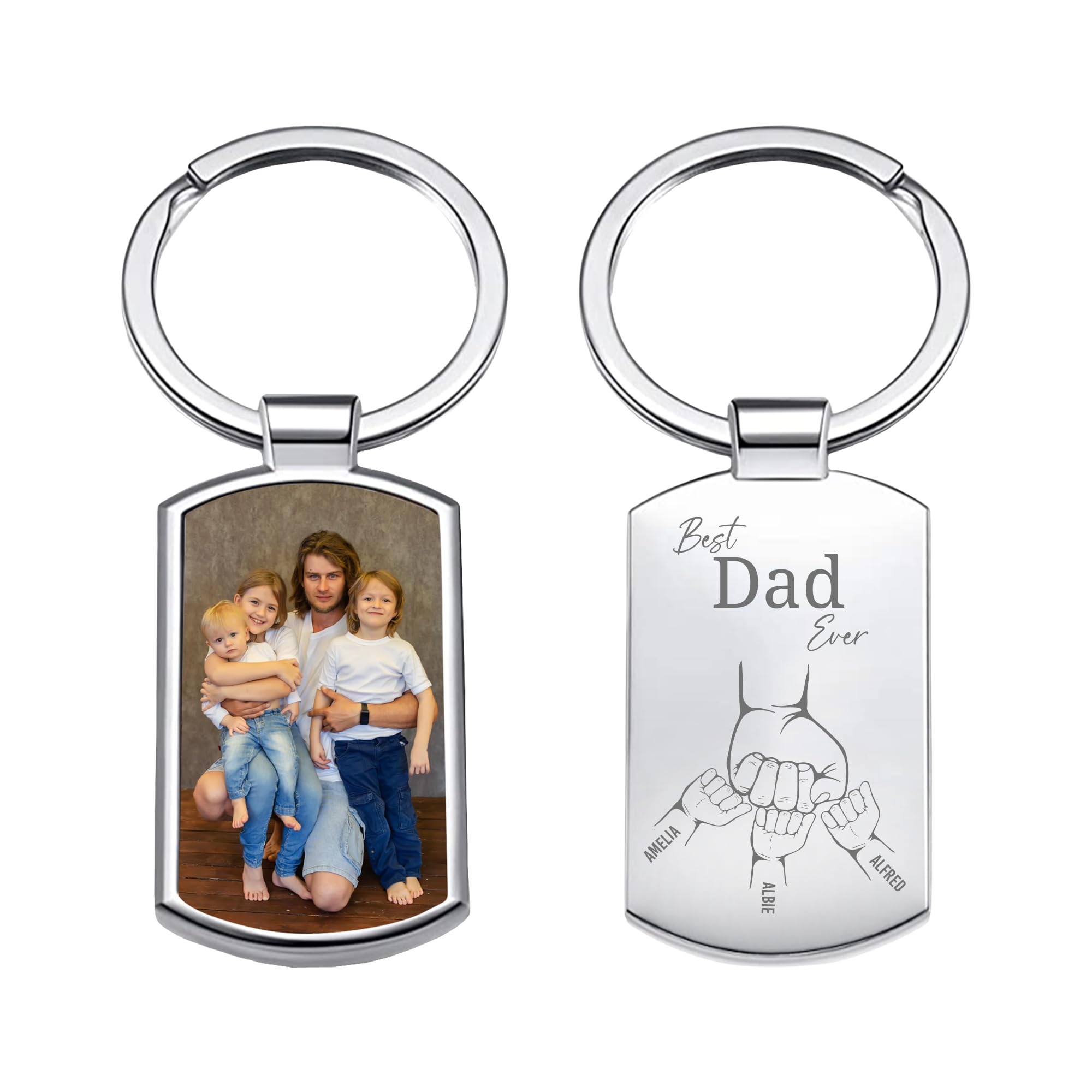 Print Maniacs Personalised Photo Printed Engraved Custom Text Keychain Customise Double Side Keyring Gift for Dad Birthday Gifts Presents for Women Father's Day Mother's Day