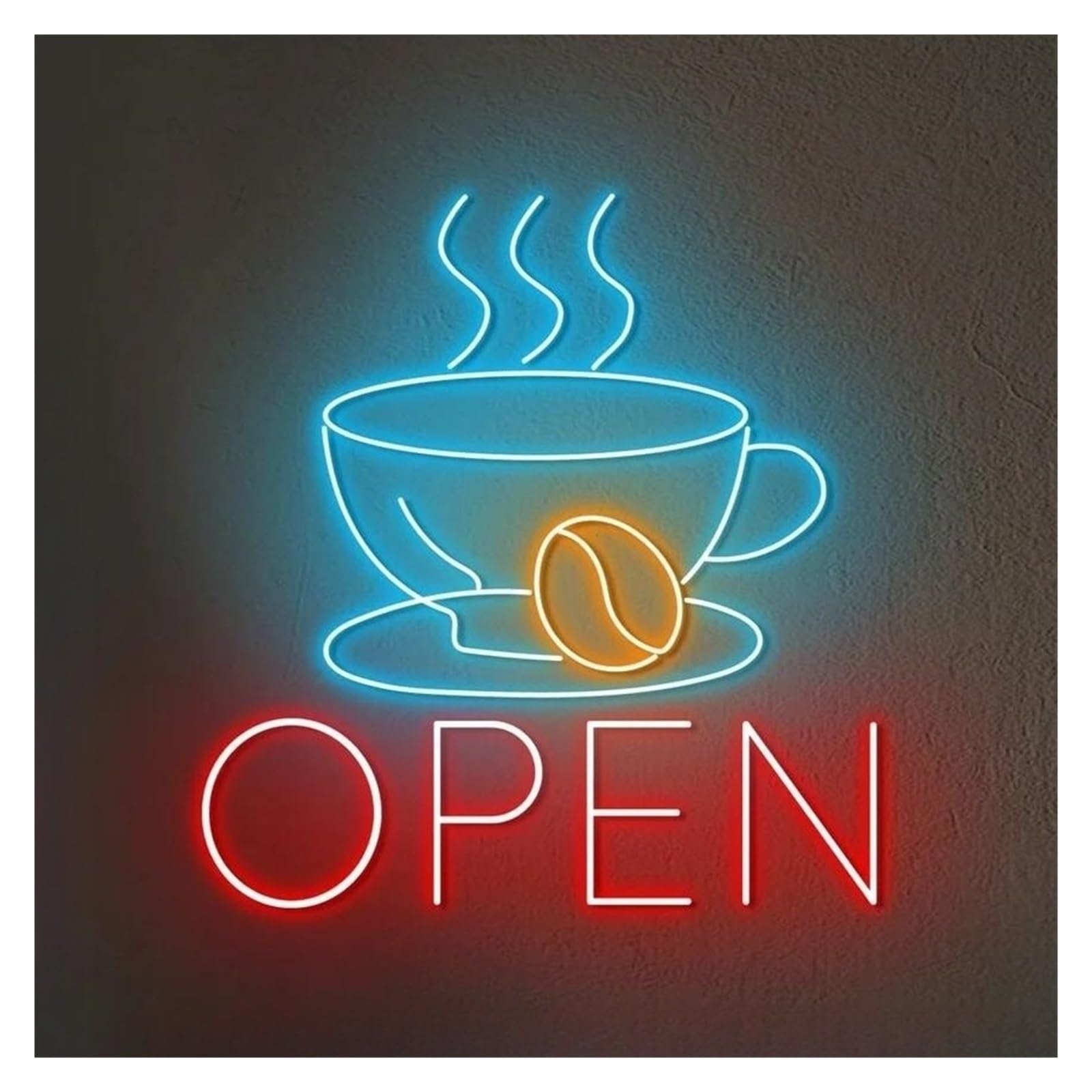 Sign Lamp Open Coffee Neon Sign Coffee Cup Wall Decorative Drink Shop Business Store Restaurant Decor Lamps USB Powered 38cm