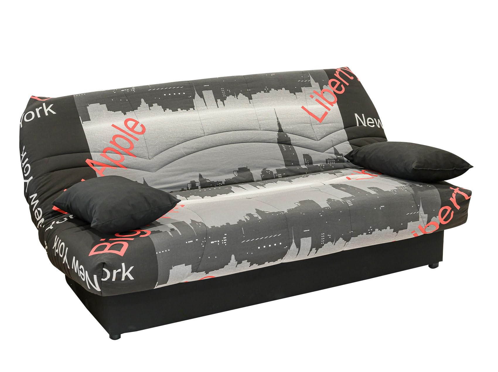 Clic Clac Veneza Canapé-Lit Convertible, Gris, Noir, Motif New York, avec 2 Coussins Inclus (New York)