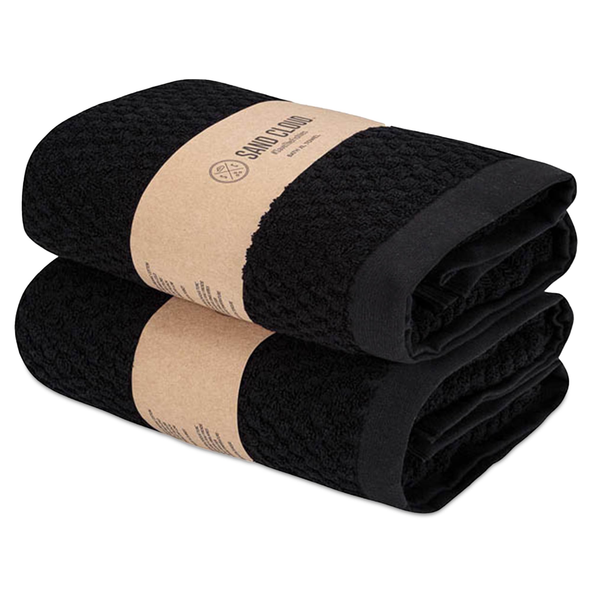 Sand Cloud Turkish Bath Towels for Bathroom, Set of 2 (Atom Black, Large) - Luxury Soft Linen Turkish Organic Cotton is Luxurious & Absorbent -