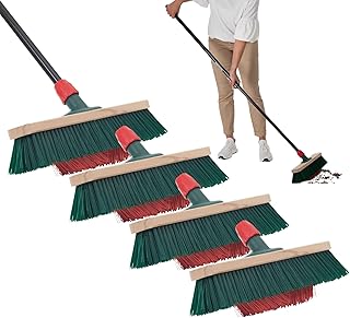 Novaliv 4 escobas con cerdas en V, 40 cm, elaston, color verde/rojo, escoba con mango telescópico, escoba de jardín, escoba industrial, escoba multiusos para jardín