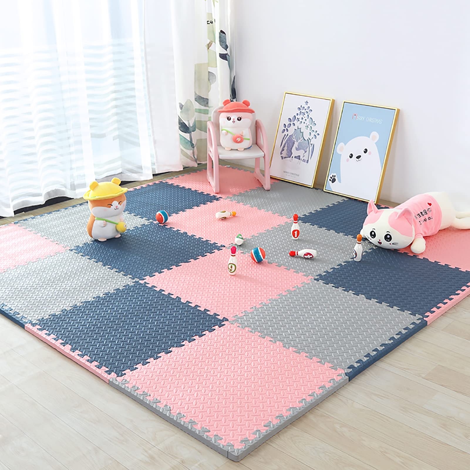 Mata do zabawy dla niemowląt płytki extra duże grube piankowa mata puzzle dla dzieci 60x60x1.2cm Miękka pianka Interlocking Płytki podłogowe Puzzle Mata do zabawy dla dzieci, niemowląt,K,8Pcs