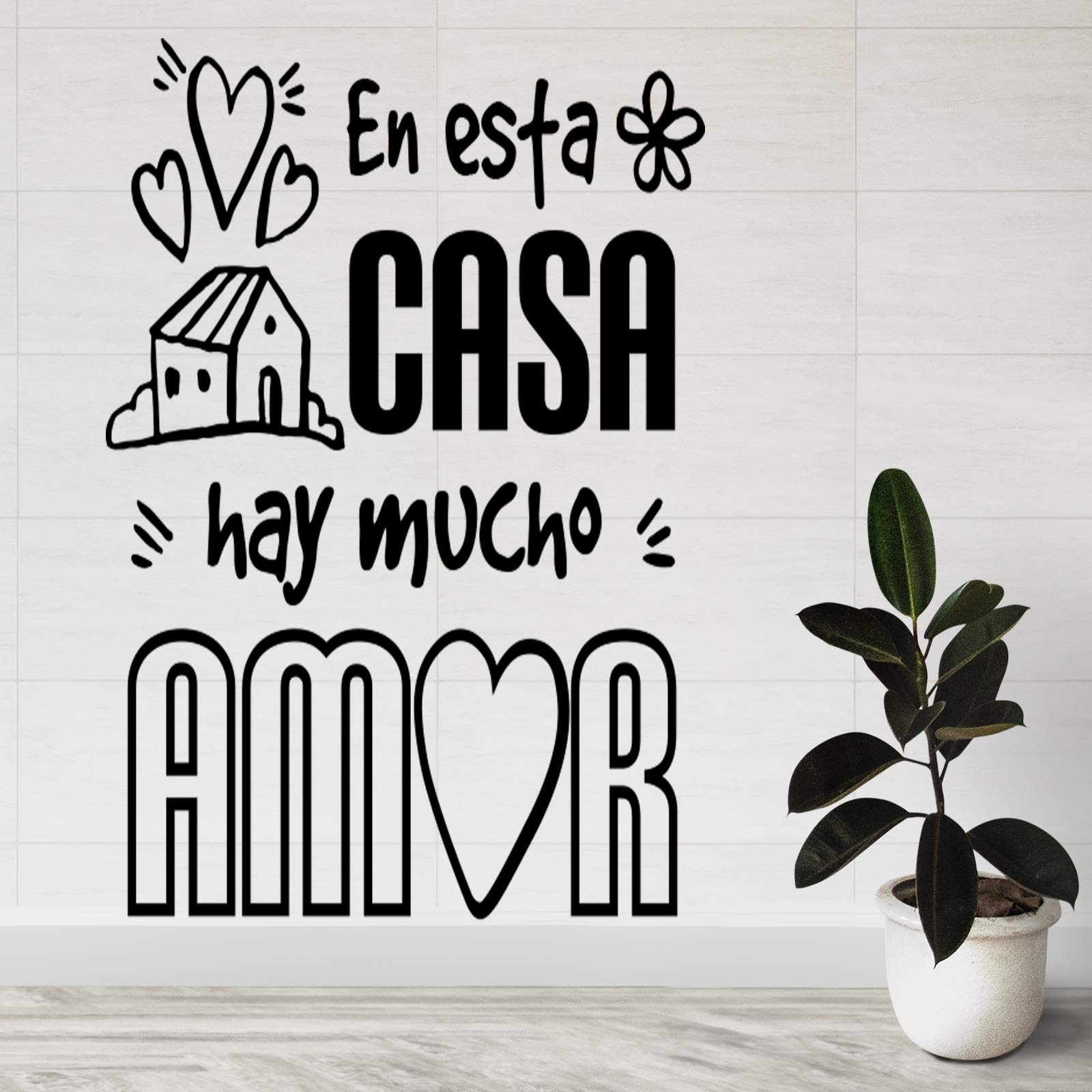 Vinilos de pared decorativo con frase decorativa motivadora "EN ESTA CASA HAY MUCHO AMOR." Pegatinas decorativas pared. Decoración casa Docliick DC-19152