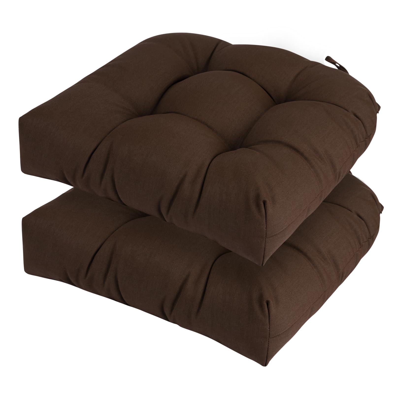 funhome outdoor chair cushions 19 x19 inch,water resistant tufted seat cushions 19",reversible,weather resistant,rounded back wicker chair cushion for patio garden furniture(chocolate brown)
