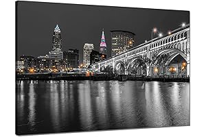 ARNLRDYA Black and White Canvas Prints - Cleveland City Skyline Wall Decor