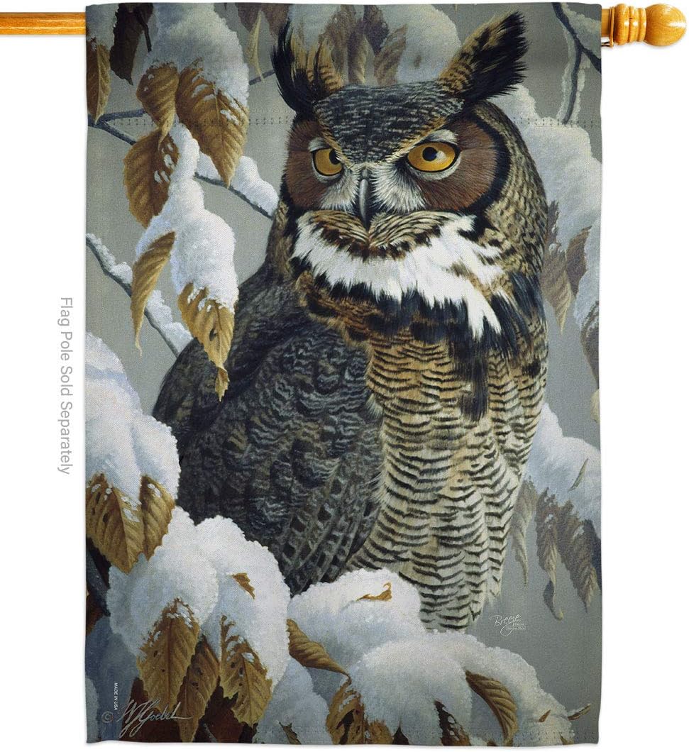 Great Horned Owl House Flag Animals Bird Flamingo Hummingbird Cardinal Peacock Springtime Natural Wildlife Small Decorative Gift Yard Banner Made In USA 28 X 40