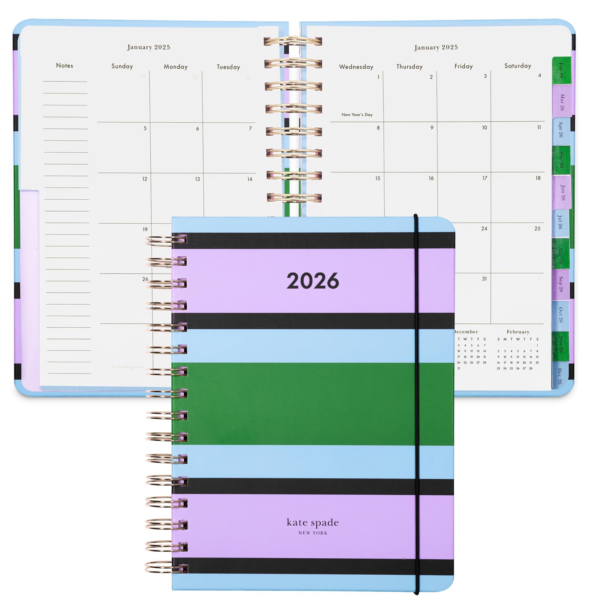 kate spade new york Agenda giornaliera 2026, grande, da gennaio a dicembre 2026, copertina rigida, settimanale e mensile, a spirale, con adesivi (strisce del centro)