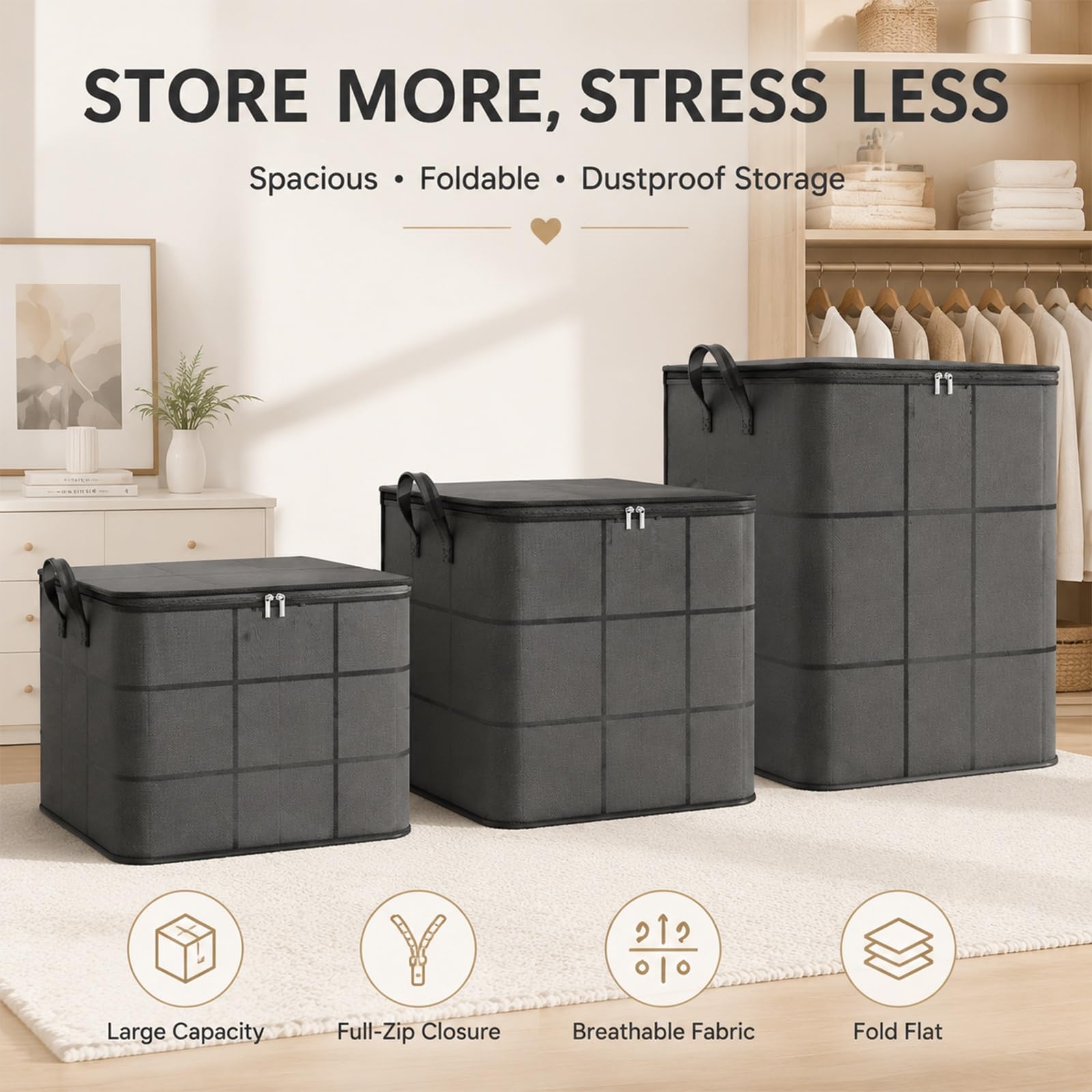 Capiente Contenitore Per Traslochi E Stoccaggio | Organizer In Tessuto Di Grande Capacità Con Cerniera Biancheria Da Letto E Vestiti; Sacche Pieghevoli Antipolvere(2PCS,100L)