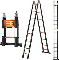 Escada de extensão telescópica de alumínio A-Frame com pés antiderrapantes, telescópio RV de 16,5 m, escadas compactas extensíveis dobráveis para trailers de viagem no telhado da casa, ajustável