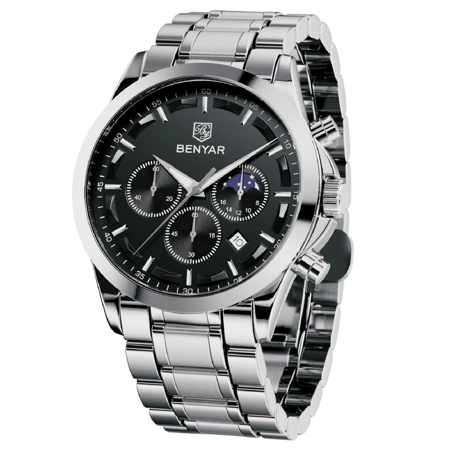 BENYAR BY Uhren Herren Chronograph Analog Quarz Wasserdicht Datum Armbanduhr Herren Mode Business-Kleid Herrenuhr Elegantes Geschenk fur Männer