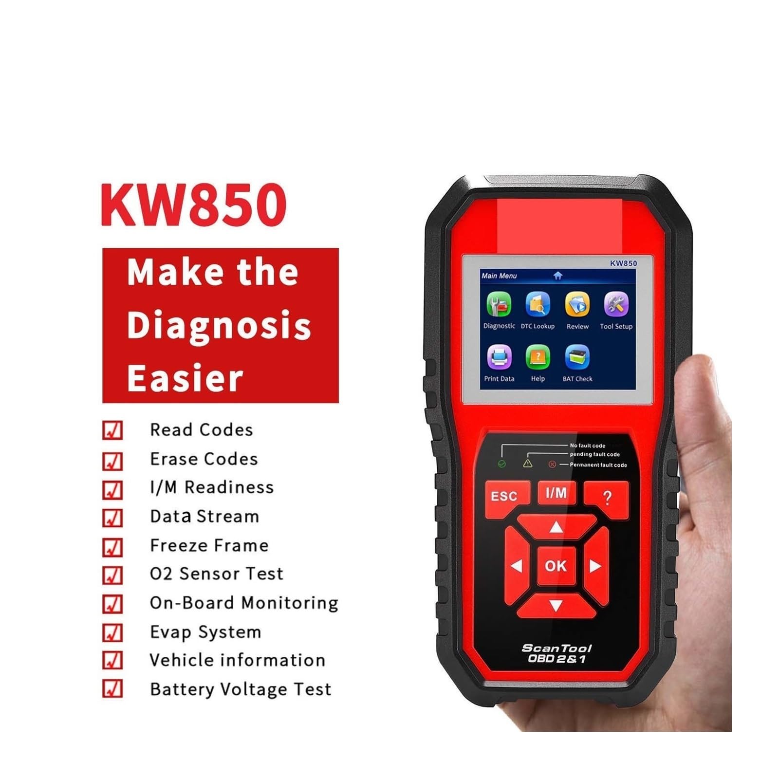 KW850 OBD2 CAN BUS Code Reader OBD2 Scanner Czytnik kodów błędów silnika samochodowego Narzędzia diagnostyczne systemu silnika