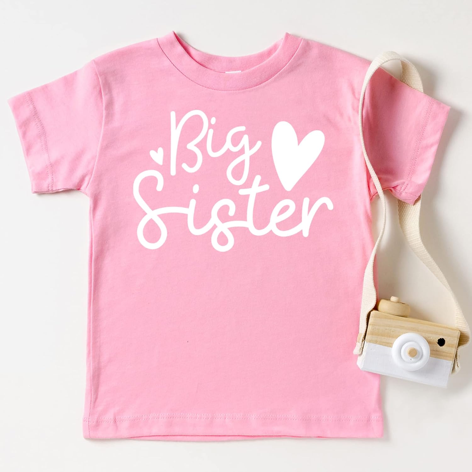 Olive Loves Apple Cursive Big Sister Hearts Sibling Reveal T-Shirt for Baby and Toddler Girls Sibling Outfits Mauve Shirt - Image 7