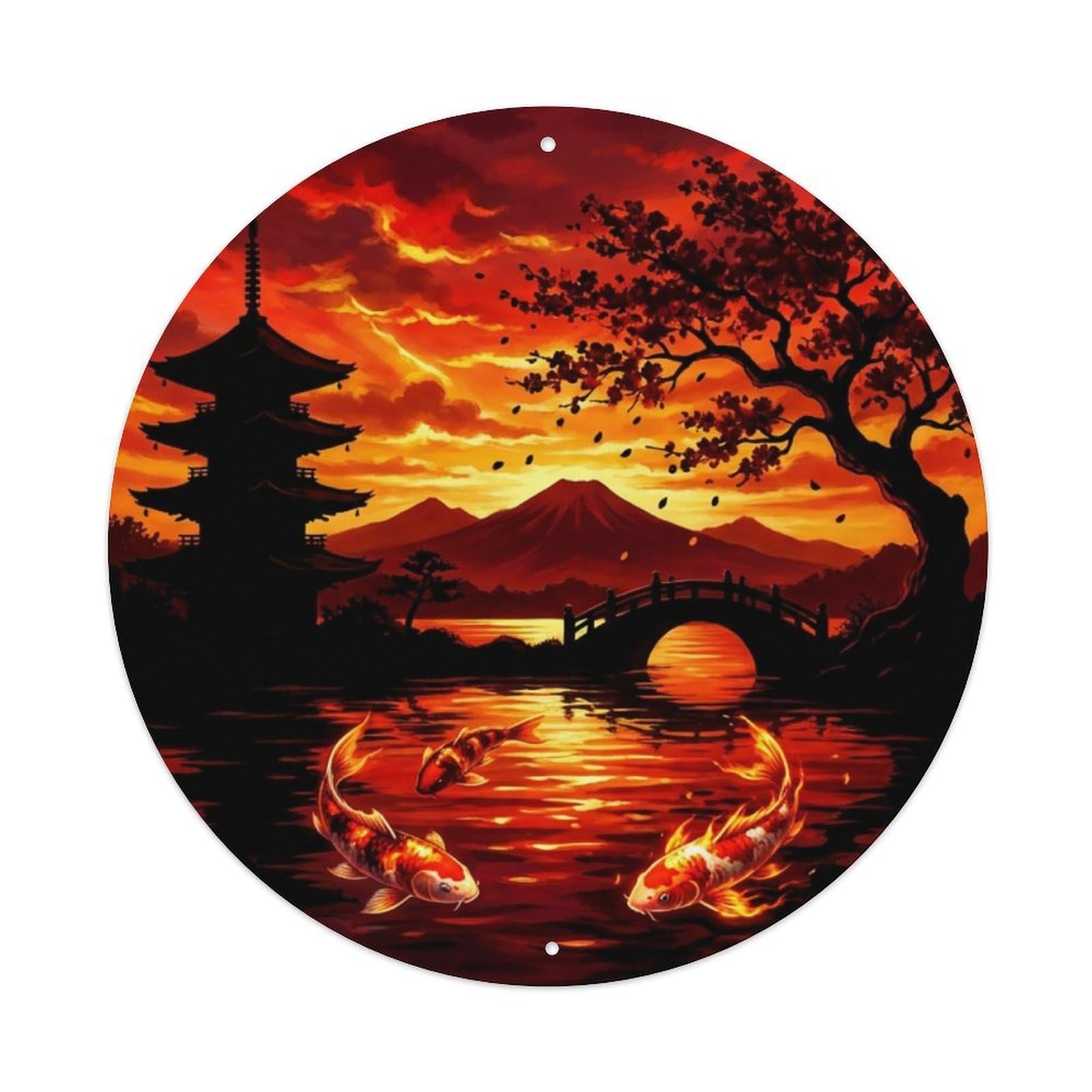 Tgrcjimh Style Metal Tin Sign Japanese Koi Fish Crimson Sunset Dramatic Fire