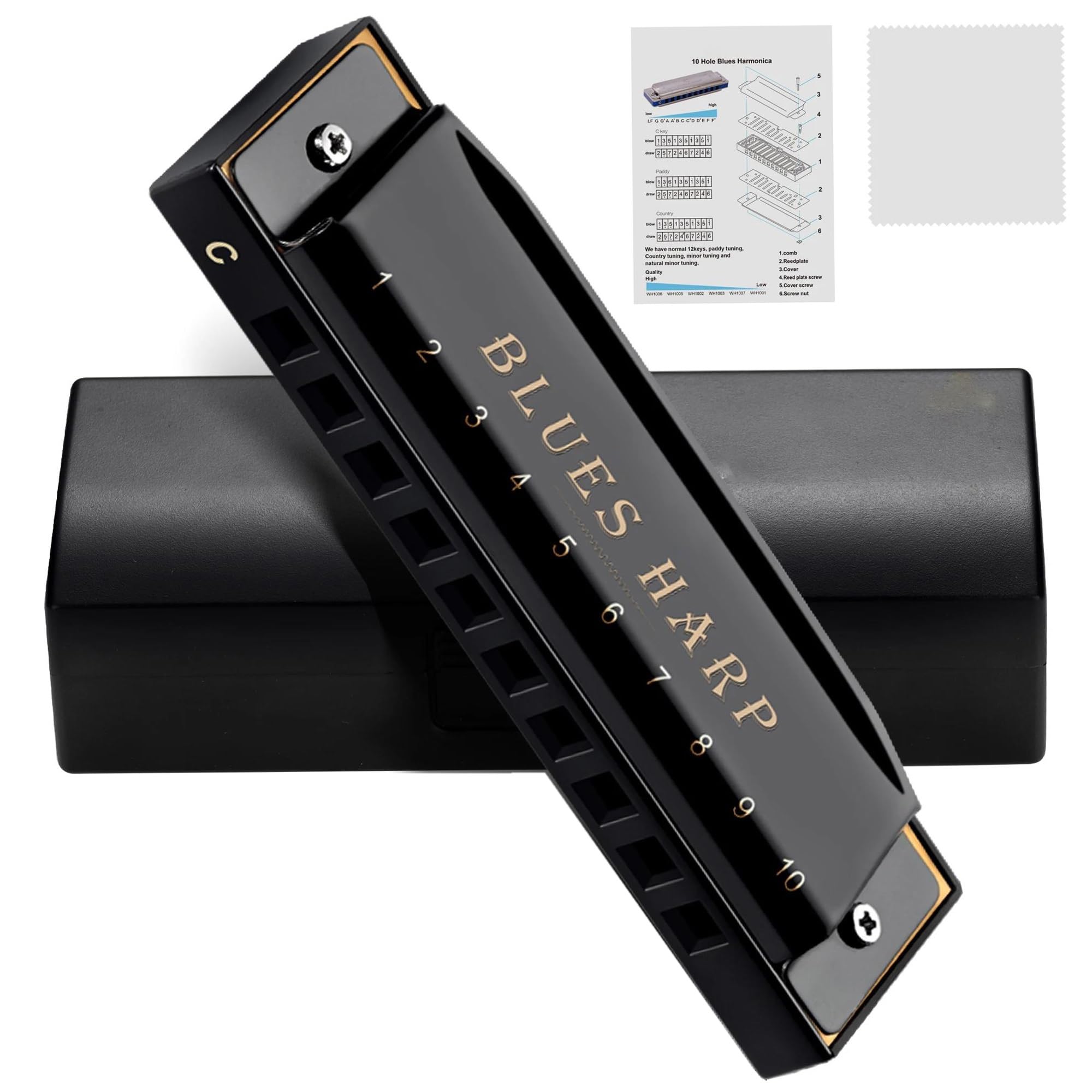 Zestaw Harmonijkowy Diatoniczna Harmonijka Ustna 10-otworowa Blues Harp Organy Ustne Z Różnymi Klawiszami Profesjonalne Instrumenty Muzyczne(EB Tone)