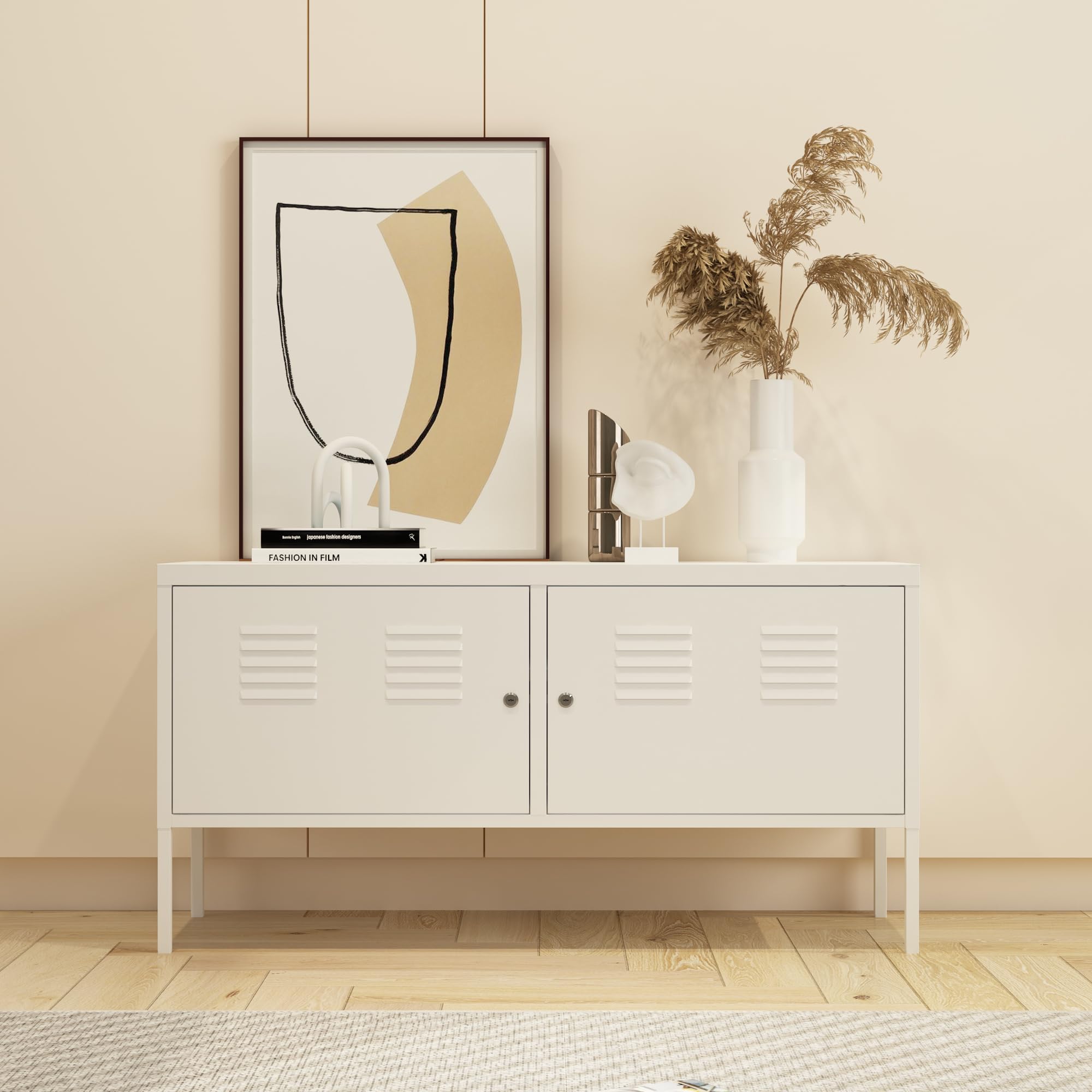 [en.casa] Sideboard Pyhtää Metallschrank Büroschrank 118x40x60cm Wohnzimmerschrank Aktenschrank Weiß abschließbar