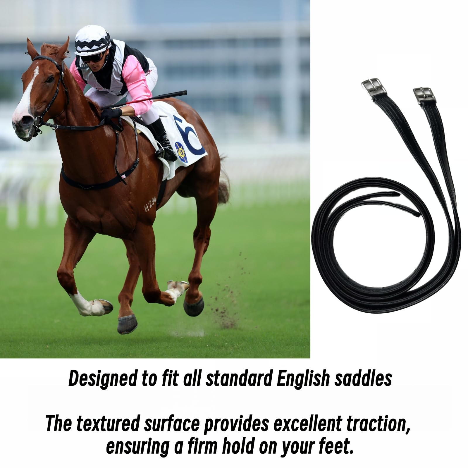 Steigbügelriemen für englische Sättel, 2 Stück, englische Steigbügelriemen mit Edelstahl-Schnalle, stabiler Nylonkern für Reiten, Reitausrüstung (120 cm bis 135 cm)