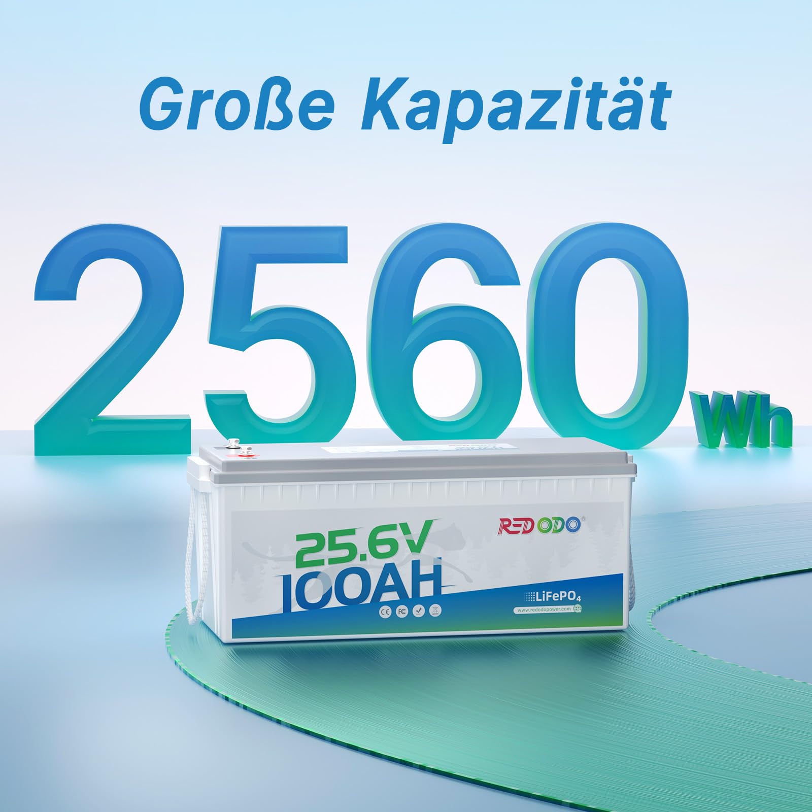 Redodo LiFePO4 akumulator litowy 25,6 V 100 Ah z BMS 100 A, maks. moc 2560 Wh, 4000+ cykli ładowania, idealny do samochodów kempingowych, instalacji solarnych i silnika trollingowego, Off Grid, Home