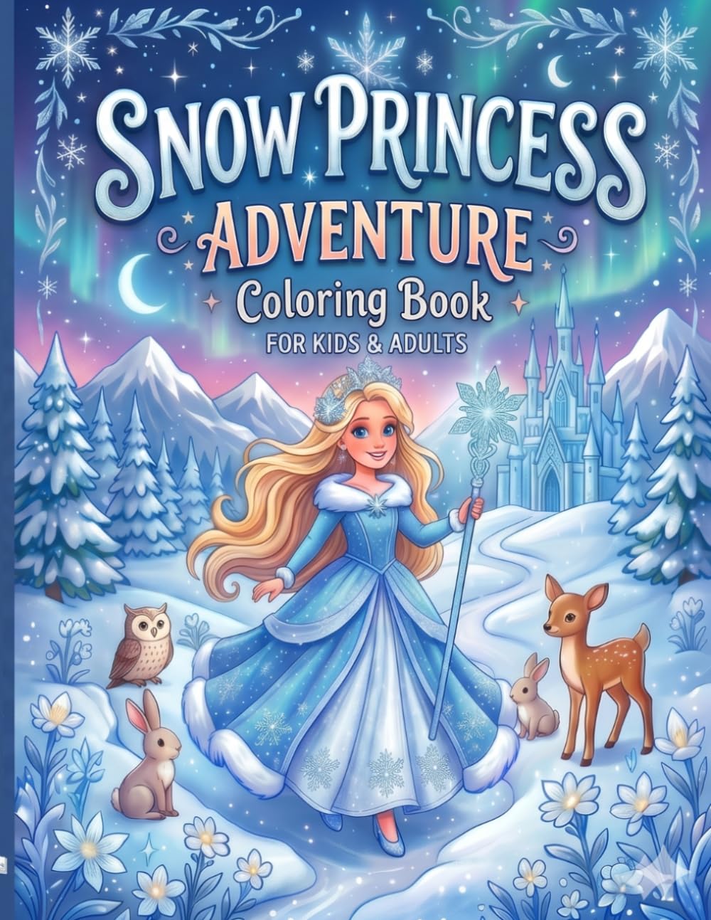 Snow Princess Adventure Coloring Book: Magical Winter Fantasy Coloring Book with Princesses, Animals & Snowy Castles — Relaxing Creative Fun for Kids, Teens & Adults