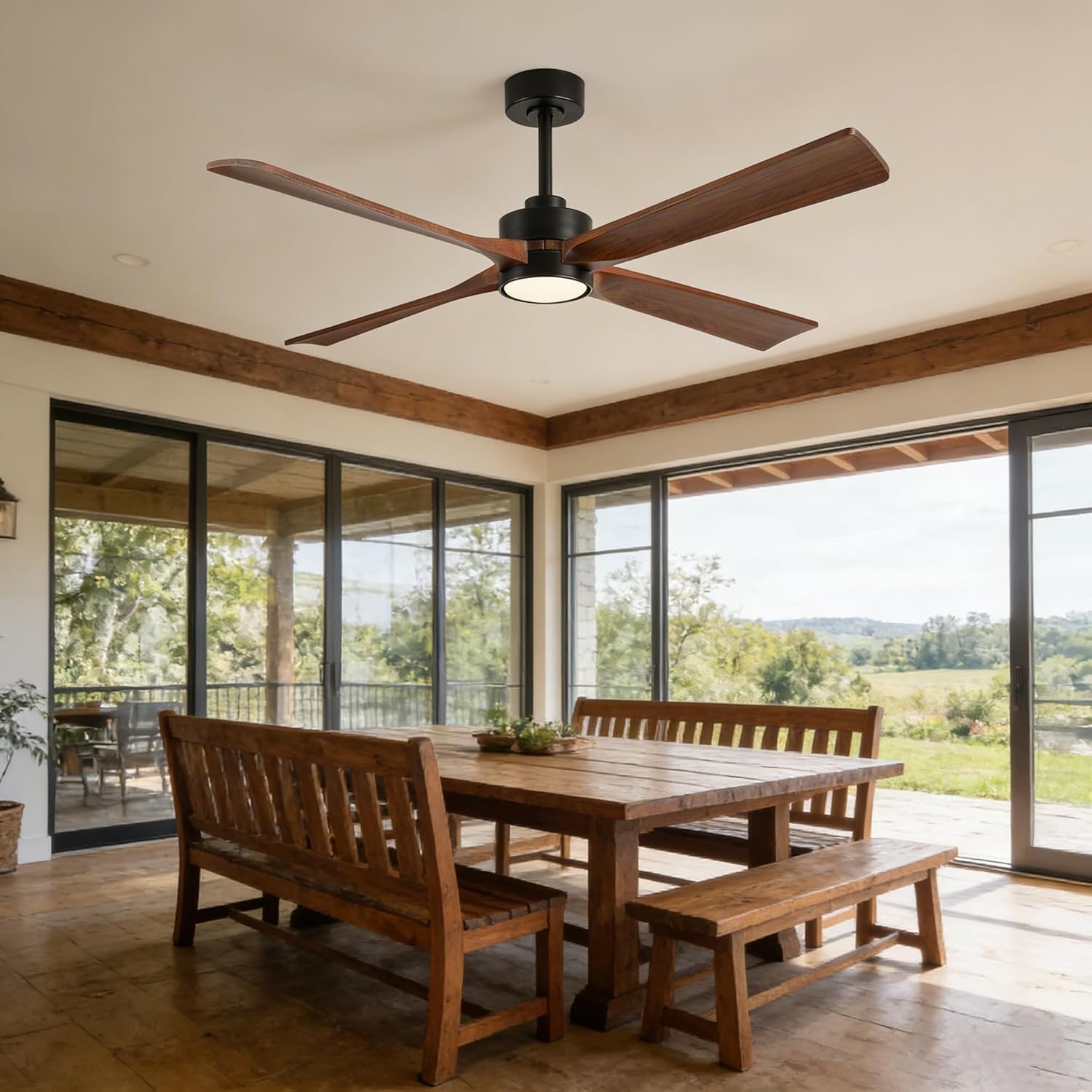60 Inch Farmhouse Wood Ceiling Fan with Light,High CFM Quiet DC Fan,Smart App/Voice/Remote Control,Energy Efficient Ceiling Fans with Lamp,Reversible Blades,Indoor Living Room Bedroom Covered Patio