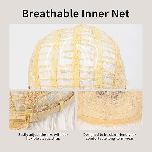 Miniatura 4 de Onedor 10" Short Straight Hair Flapper Cosplay Costume Bob Wig (1001# - White)