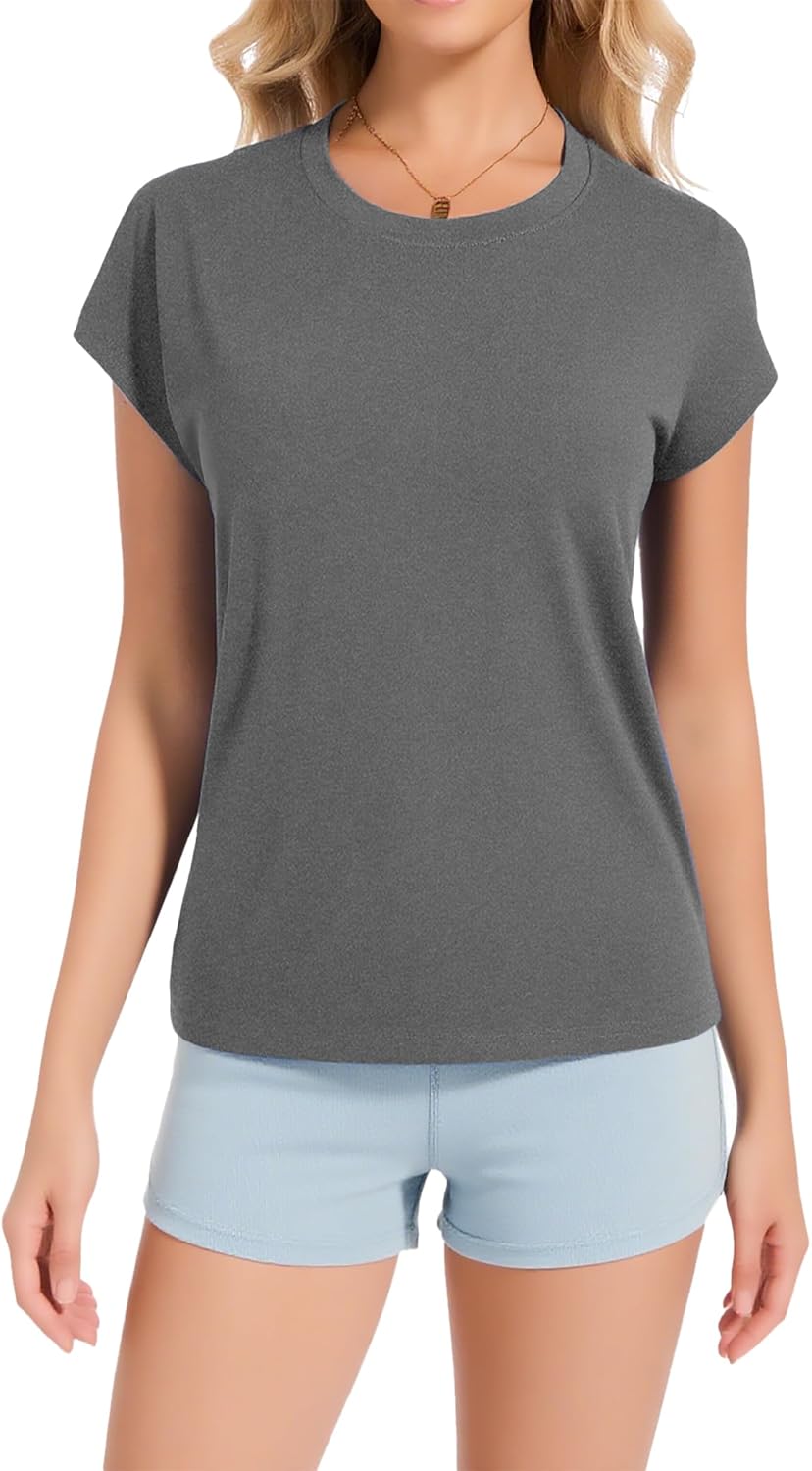 Dalavch 1/4 Pack Women Cap Sleeve Tops Crew Neck T Shirts Workout Loose Fit Summer Fall Outfits Tee - Image 3